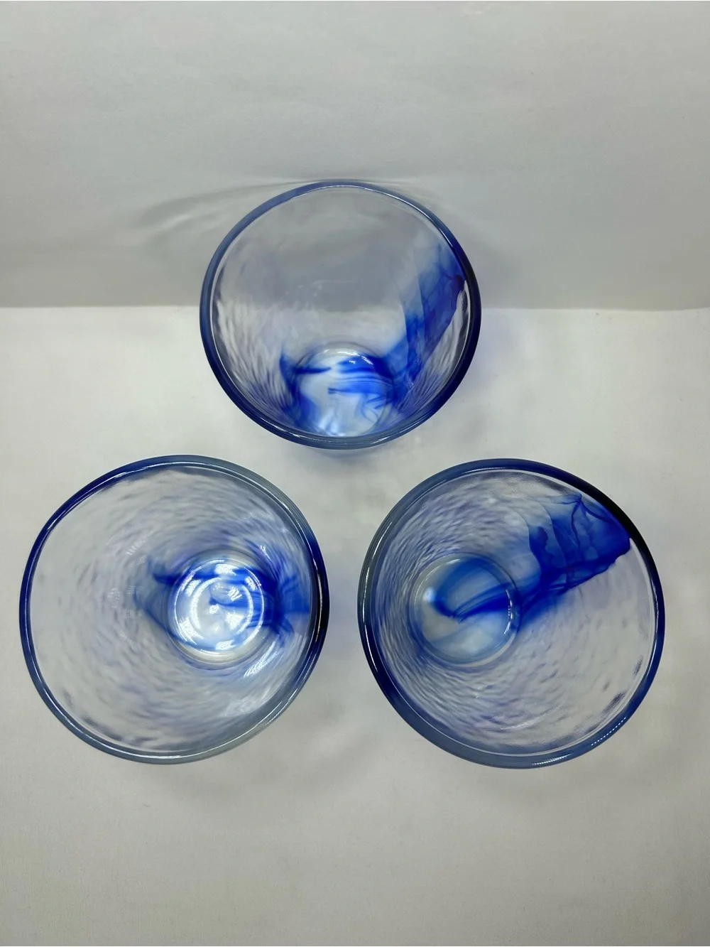 Set of 3 Bormioli Rocco Murano Cobalt Blue Swirl Tumblers Drinking Glasses